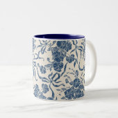 シックモダンヴィンテージアイボリーネイビーブルーフローラルパターン ツートーンマグカップ (正面右)