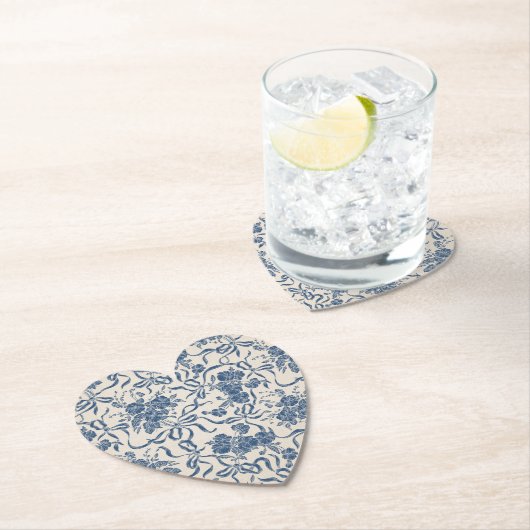 シックモダンヴィンテージアイボリーネイビーブルーフローラルパターン ペーパーコースター (インサイチュ)