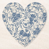 シックモダンヴィンテージアイボリーネイビーブルーフローラルパターン ペーパーコースター (正面)