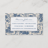 シックモダンヴィンテージアイボリーネイビーブルーフローラルパターン 名刺 (裏面)