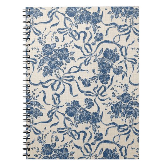 シックモダンヴィンテージアイボリーネービーブルーフローラルパターン ノートブック (正面)