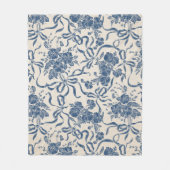 シックモダンヴィンテージアイボリーネービーブルーフローラルパターン フリースブランケット (正面)