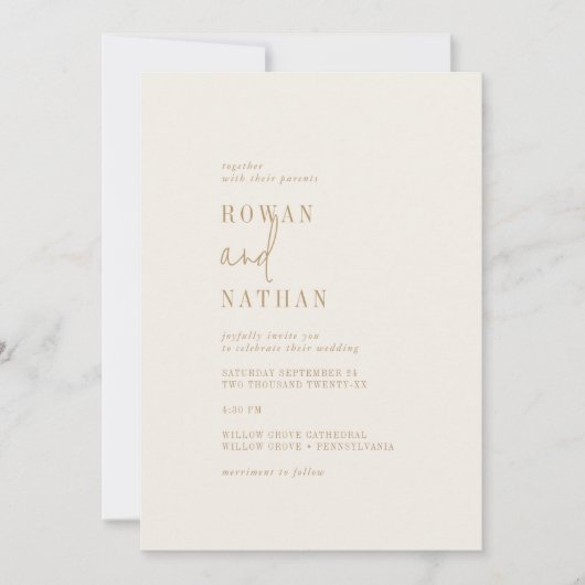 シックモダンヴィンテージ金ゴールドカジュアル結婚の 招待状 (正面)