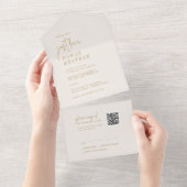 シックモダンヴィンテージ金ゴールドジャスト愛QRコード結婚s オールインワン招待状 (貼ってはがせる)