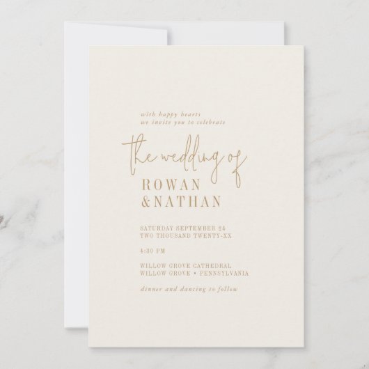 シックモダンヴィンテージ金ゴールドフォトバック結婚ズ 招待状 (正面)