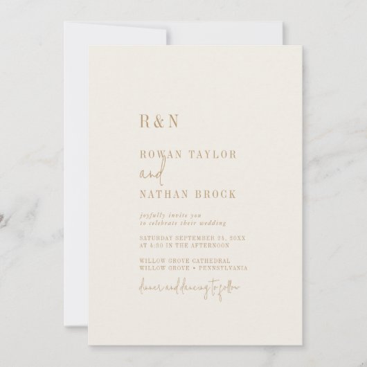 シックモダンヴィンテージ金ゴールドモノグラム結婚ズ 招待状 (正面)