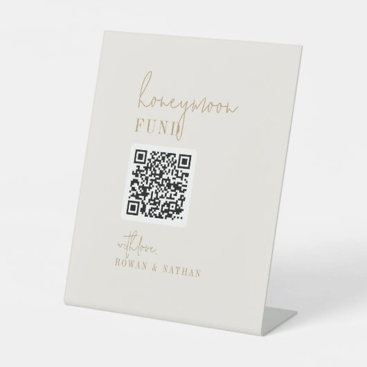 シックモダンヴィンテージ金ゴールドQRコードハネムーン基金 台座サイン (正面)