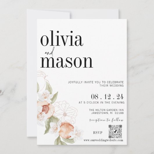 シックモダン予算結婚式招待状付き/Rsvp 招待状 (正面)