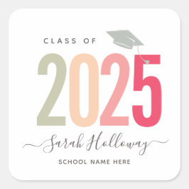 シックモダン卒業式赤面ピンクグラードパーティー スクエアシール