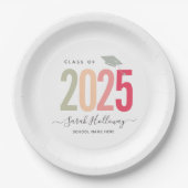 シックモダン卒業式赤面ピンクグラードパーティー ペーパープレート (正面)