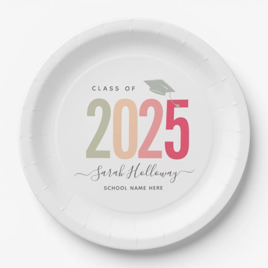 シックモダン卒業式赤面ピンクグラードパーティー ペーパープレート (正面)