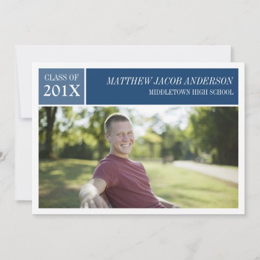 シックモダン卒業招待状-青 招待状 (正面)