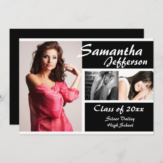 シックモダン卒業発表5 x 7 招待状 (正面/裏面)