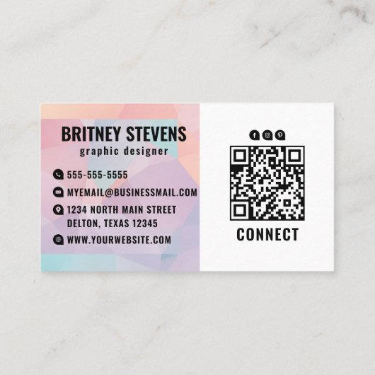 シックモダン幾何エレガントパステルトライアングルQR 名刺 (裏面)