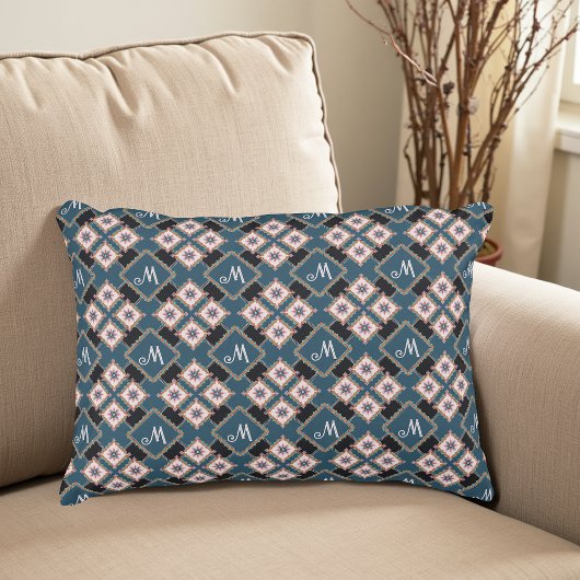 シックモダン幾何学的フローラモノグラムパターン アクセントクッション