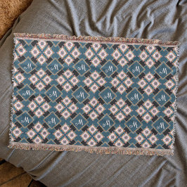 シックモダン幾何学的フローラモノグラムパターン スローブランケット