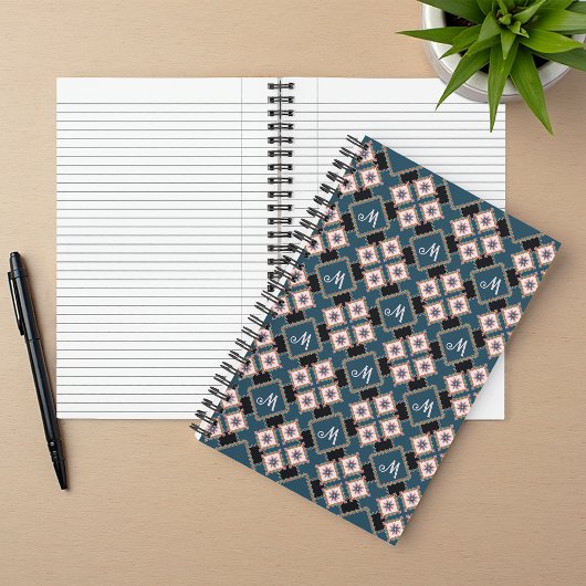 シックモダン幾何学的フローラモノグラムパターン ノートブック