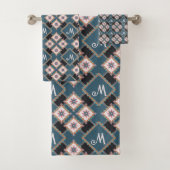 シックモダン幾何学的フローラモノグラムパターン バスタオルセット (インサイチュ)