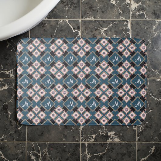 シックモダン幾何学的フローラモノグラムパターン バスマット