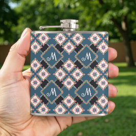 シックモダン幾何学的フローラモノグラムパターン フラスク