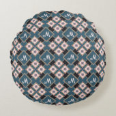 シックモダン幾何学的フローラモノグラムパターン ラウンドクッション (正面)