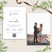 シックモダン手書きフォントQRコードフォト結婚ズ 招待状