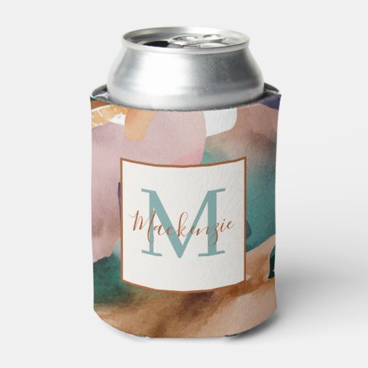 シックモダン抽象芸術テラコッタティール(緑がかった色) 缶クーラー (缶正面)