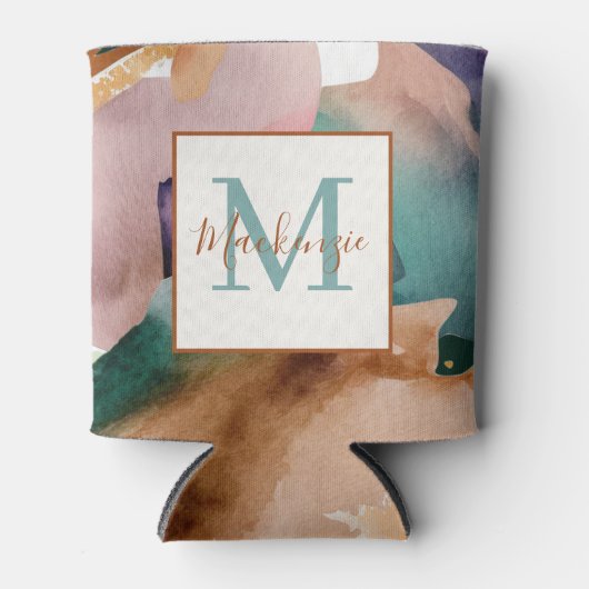 シックモダン抽象芸術テラコッタティール（緑がかった色） 缶クーラー (正面)