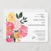 シックモダン抽象芸術ピンクフローラカスタムウェディング 招待状 (正面)