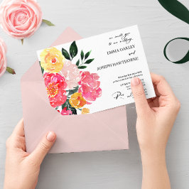 シックモダン抽象芸術ピンクフローラカスタムウェディング 招待状