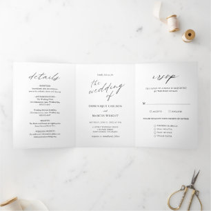 シックモダン書道シンプルエレガントな結婚式 三つ折り招待状