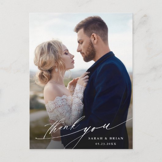 シックモダン書道結婚の写真ありがとう ポストカード (正面)