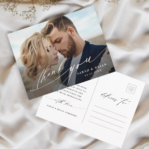 シックモダン書道結婚の写真ありがとう ポストカード