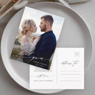 シックモダン書道結婚の写真ありがとう ポストカード