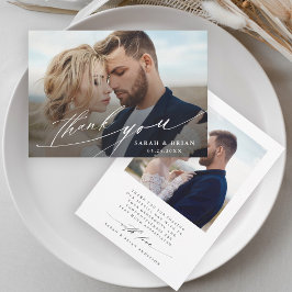 シックモダン書道2フォト結婚ズ サンキューカード