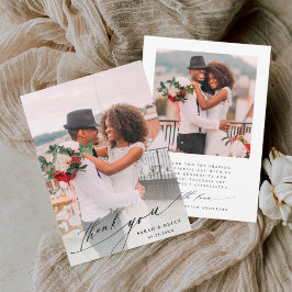 シックモダン書道2フォト結婚ズ サンキューカード