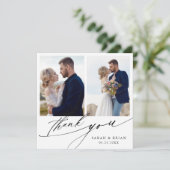 シックモダン書道3写真の結婚正方形 サンキューカード (スタンド正面)
