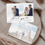 シックモダン書道3写真結婚s サンキューカード<br><div class="desc">オシンプルモダン結婚プションの色あせた写真と背面のカスタム文字と写真サンキューカード。このカードは、の結婚、ブライダルシャワー、婚約、記念日、または任意の特別なイベントに使用できる。このデザインの詳細なカスタマイズについてクリックは、青色のデザインツールボタンをクリック。</div>