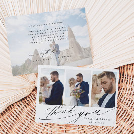 シックモダン書道4フォト結婚ズ サンキューカード