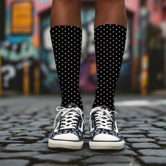 シックモダン水玉模様パターンラグジュアリー金ゴールド&ブラック ソックス