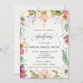 シックモダン水色フローラ《キリスト教》洗礼式や命名式 招待状 (正面)