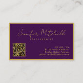 シックモダン深いパープル金ゴールドハ書ンドQRコード 名刺 (裏面)