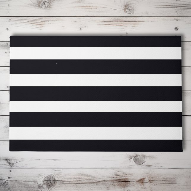 シックモダン白黒シックストライプの屋外 ドアマット (Black & white striped front doormat. Minimalist, classic modern chic elegance. Simple perfection!)