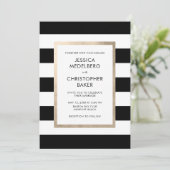 シックモダン白黒ストライプバラ金ゴールド結婚ズ 招待状 (スタンド正面)