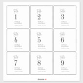 シックモダン白黒テーブル番号ワインラベル シール (シート)