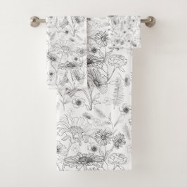シックモダン白黒デイジー花柄 バスタオルセット
