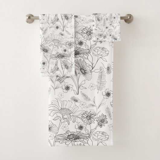 シックモダン白黒デイジー花柄 バスタオルセット (インサイチュ)