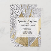 シックモダン白黒フェイク金ゴールド 招待状 (正面/裏面)