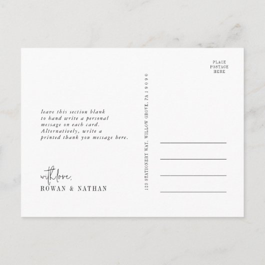 シックモダン白黒フォト結婚の感謝 ポストカード (裏面)