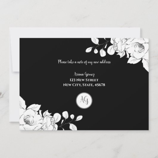 シックモダン白黒フローラ移動 案内状 (裏面)